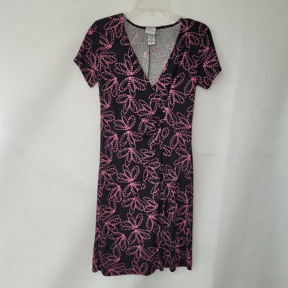 Giorgio Fiorlini Collection Dress S Black Pink Dot Print Wrap Style Knee Length‎